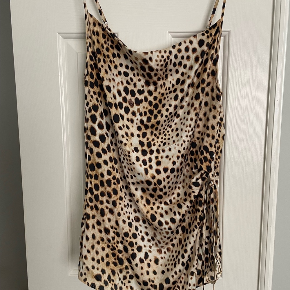 Zara Leopard Print Cowl Neck Satin Camisole